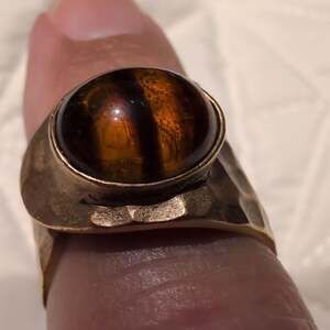 Premier Designs Gold Tone Amber Glass Stone Ring S10